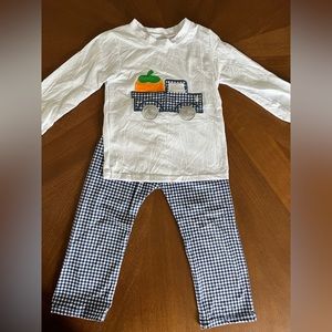 2t boys fall pumpkin truck matching set blue gingham